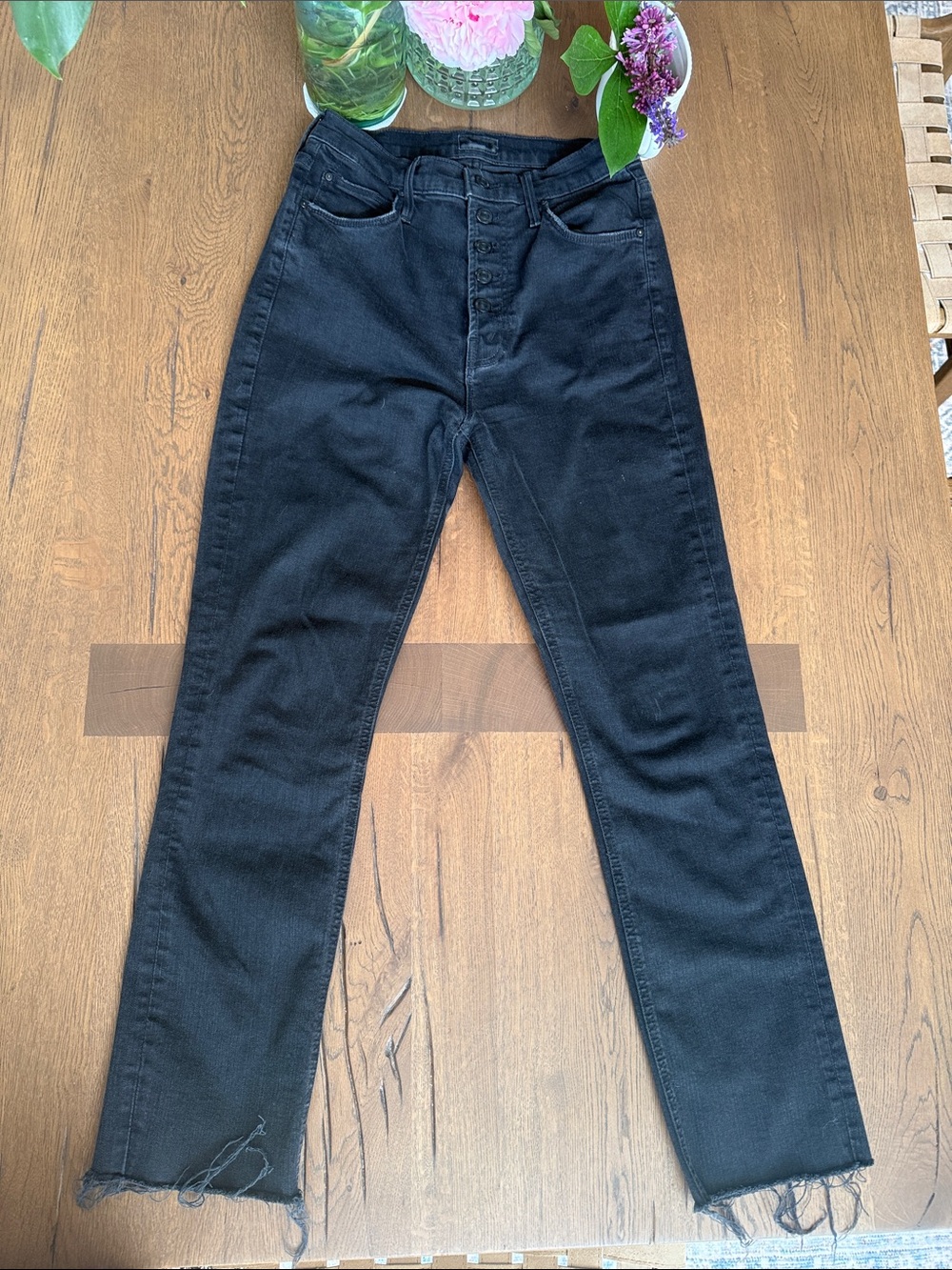 Mother Pixie Dazzler Ankle Fray Button Fly Straight Jeans in Not Guilty size  29